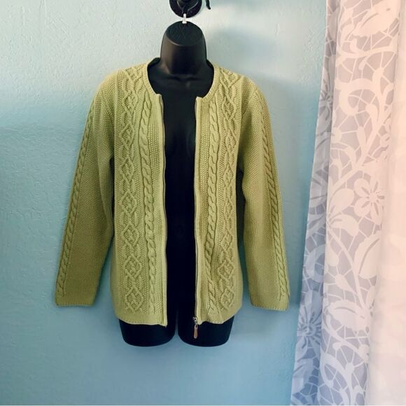 Tabi Green Cable Knit Zip Up Sweater Size Medium - Picture 2 of 7